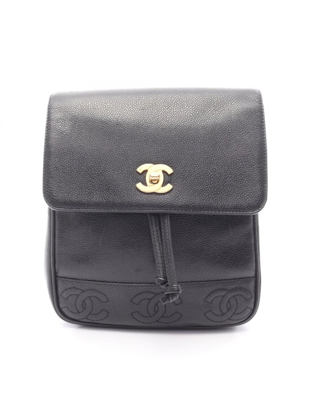 Chanel Backpack Triple CC Logo Black Caviar Leather Coco